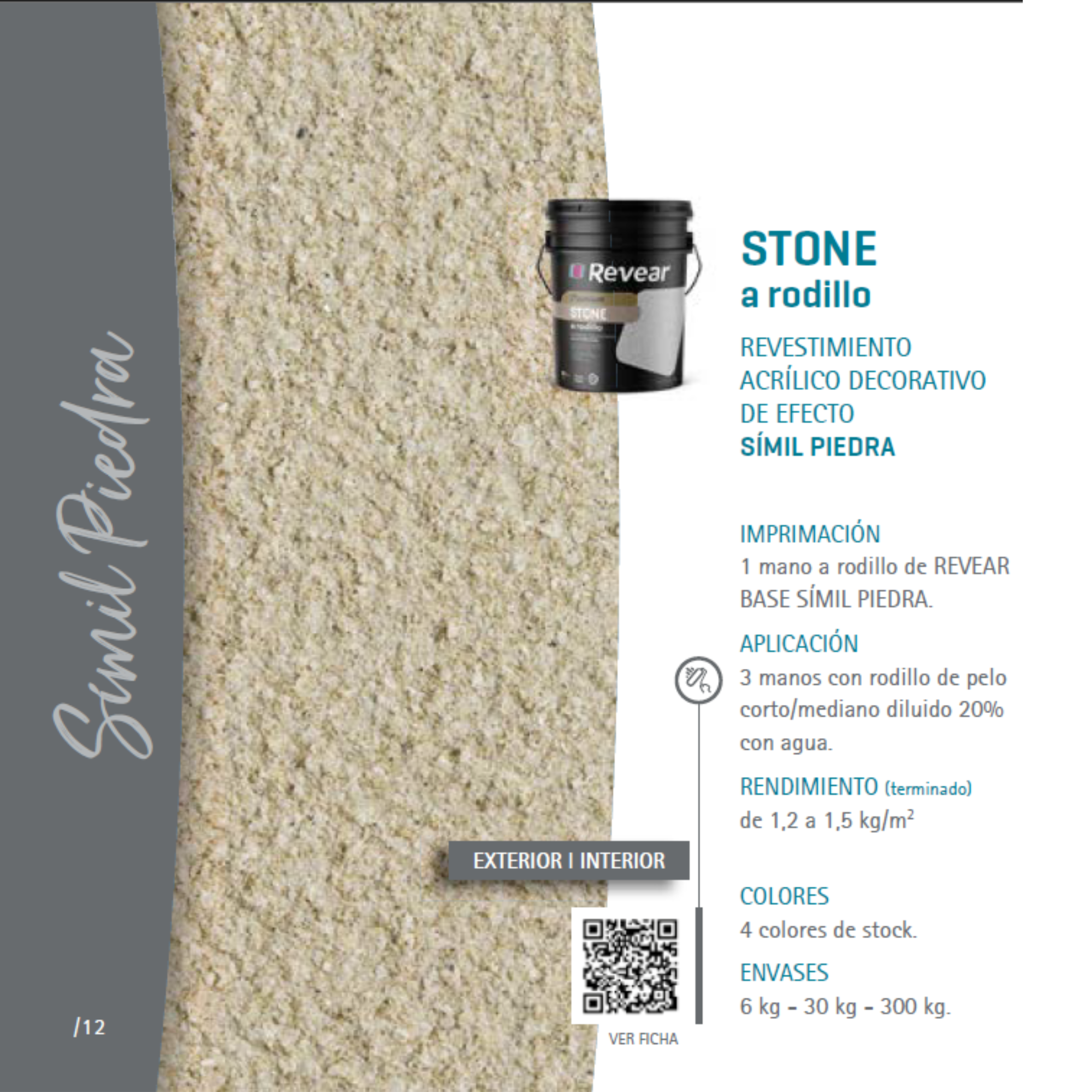 STONE a rodillo Revestimiento acrílico decorativo de efecto SÍMIL PIEDRA